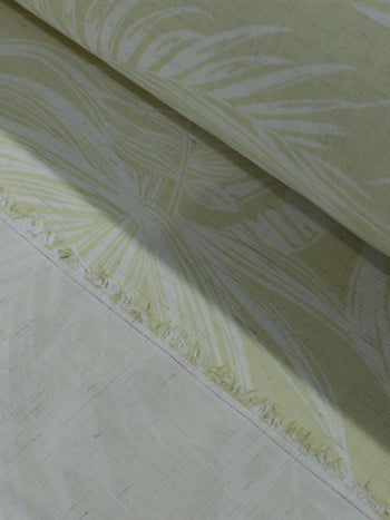 Tecido Linho Misto Camisaria Folhagens Amarelo Claro