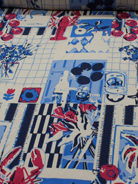 Tecido Viscose Estampa Bistrô Mediterrâneo Tons de Azul e Creme