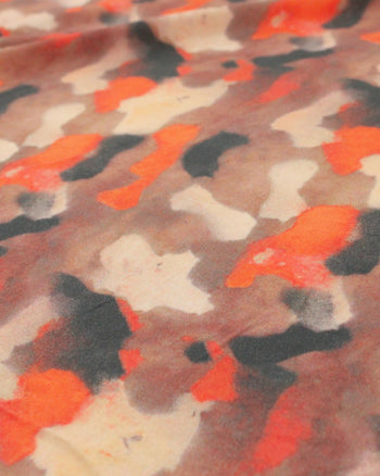 Tecido Viscose Italiano Pintura Abstrata Marrom e Vermelho