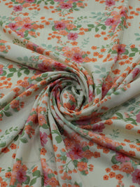 Tecido Viscose Estampa Floral Rosa Laranja e Bege