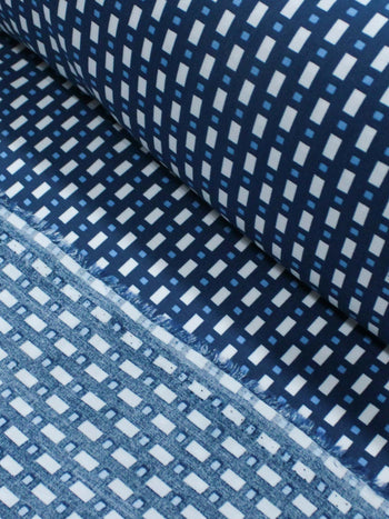 Tecido Viscose Estampa Geométrica Tons de Azul