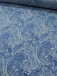 Tecido Viscose Estampa Paisley Azul e Branco