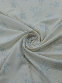 Tecido Linho Misto Camisaria Folhagens Azul Claro e Cru