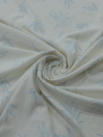 Tecido Linho Misto Camisaria Folhagens Azul Claro e Cru