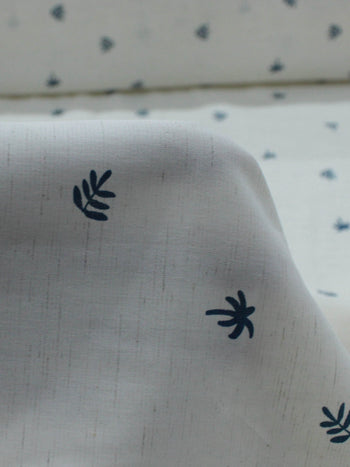 Tecido Linho Misto Camisaria Micro Folha Azul e Cru