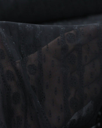 Tecido Crepe Chiffon Brocado com Brilho Preto