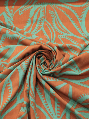 Tecido Viscose Texturizada Floral Verde e Laranja