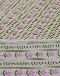 Tecido Viscose Flores Barradas Creme Rosa e Verde