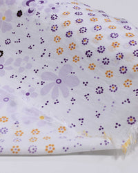 Tecido Viscose Mista com Poliamida Grosso Barrado Cashmere Floral Amarelo, Roxo e Branco