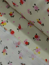 Tecido Viscose Texturizada Estampa Floral Vermelho Rosa e Bege