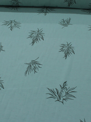 Tecido Linho Misto Camisaria Folhagens Tons de Verde