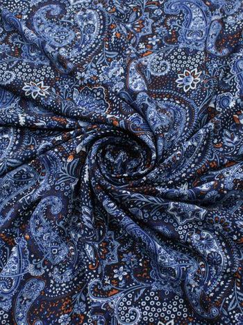 Tecido Viscose Estampa Paisley Azul Marinho