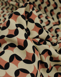 Tecido Viscose Texturizada Poá Estampado Preto, Creme e Castanho