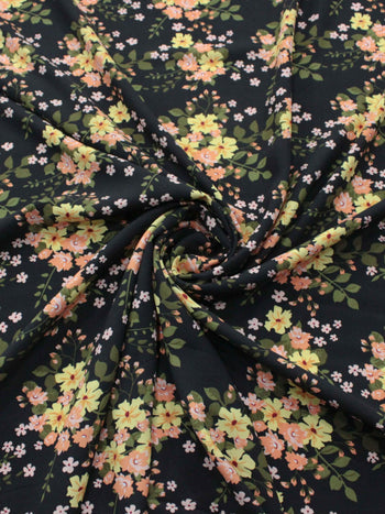 Tecido Viscose Estampa Floral Amarelo Verde e Preto