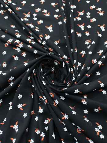 Tecido Viscose Flores Marrom Branco e Preto