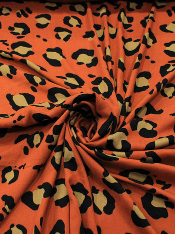 Tecido Crepe de Viscose Barrado Correntes e Animal Print Laranja