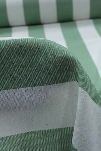 Tecido Linho Misto Macro Listras Verde Menta e Cru