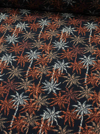 Tecido Viscose Palmeiras Branco Laranja e Preto