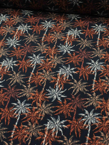 Tecido Viscose Palmeiras Branco Laranja e Preto