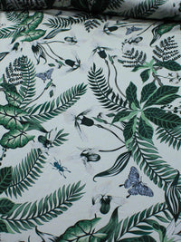 Tecido Crepe Silk Folhagens Verde e Creme