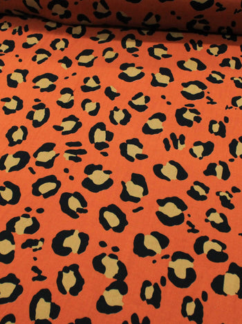 Tecido Crepe de Viscose Barrado Correntes e Animal Print Laranja