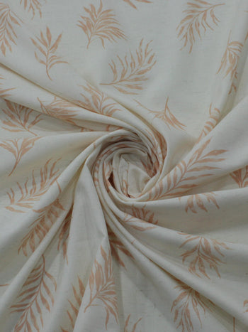 Tecido Linho Misto Camisaria Folhagens Coral e Cru