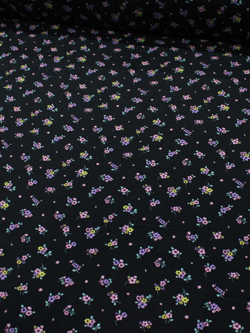Tecido Viscose Micro Flores Rosa Amarelo e Preto