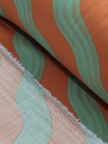 Tecido Viscose Texturizada Listras Onduladas Verde e Marrom