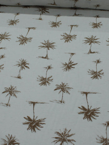 Tecido Linho Misto Camisaria Coqueiros Marrom e Cru