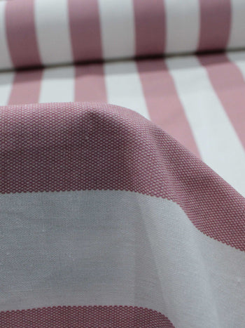 Tecido Linho Misto Macro Listras Rosé e Branco