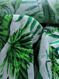 Tecido Linho Misto Folhagens Verde