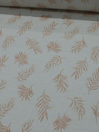 Tecido Linho Misto Camisaria Folhagens Coral e Cru