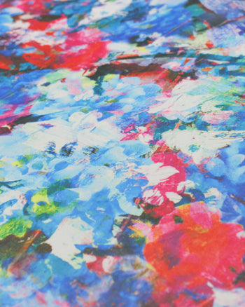 Tecido Crepe Chiffon Italiano Pinturas Abstratas Azul e Vermelho