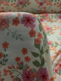 Tecido Viscose Estampa Floral Rosa Laranja e Bege