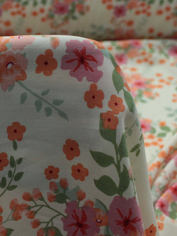 Tecido Viscose Estampa Floral Rosa Laranja e Bege
