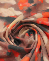 Tecido Viscose Italiano Pintura Abstrata Marrom e Vermelho
