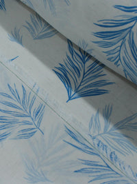 Tecido Linho Misto Camisaria Folhagem Azul e Cru