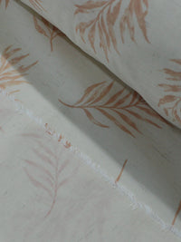 Tecido Linho Misto Camisaria Folhagens Coral e Cru