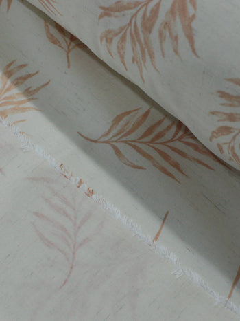 Tecido Linho Misto Camisaria Folhagens Coral e Cru