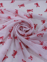 Tecido Crepe Chiffon Bulldog Rosa e Branco
