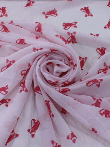 Tecido Crepe Chiffon Bulldog Rosa e Branco