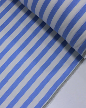 Tecido Linho Misto Estampado Listrado Azul e Branco