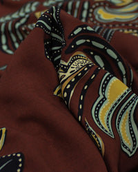 Tecido Viscose Figuras Abstratas Amarelo, Verde Menta e Marrom