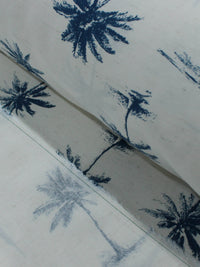 Tecido Linho Misto Camisaria Coqueiros Azul e Cru