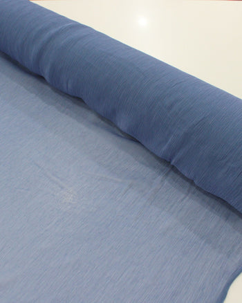 Tecido Crepe Chiffon de Seda Misto Micro Plissado Azul