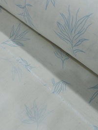 Tecido Linho Misto Camisaria Folhagens Azul Claro e Cru