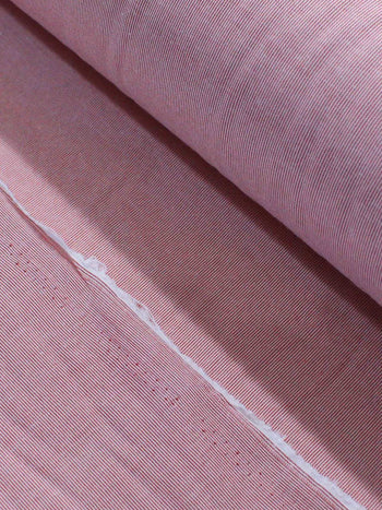 Tecido Cambraia Mista Listrada Fio Tinto Vermelho e Branco