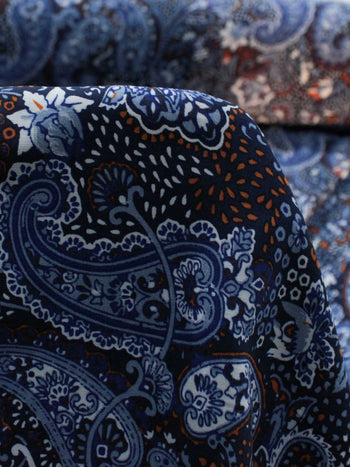 Tecido Viscose Estampa Paisley Azul Marinho