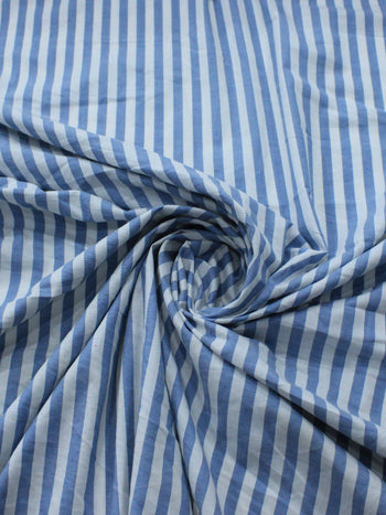Tecido Tricoline Mista Listras Azul e Branco