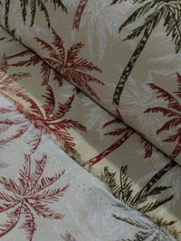Tecido Viscose Palmeiras Verde Vermelho e Bege